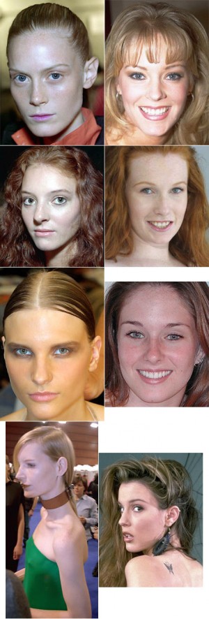 High-fashion models (left) tend to have more masculine faces than glamour models.